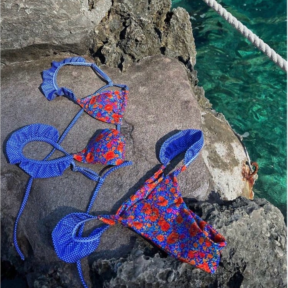 SHEIN Blue and Red Floral Bikini